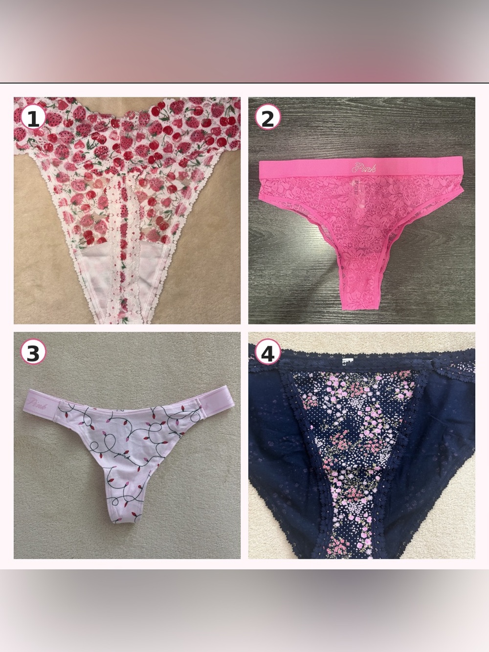 PINK Victoria's Secret Lace High-Cut Thong - Pink